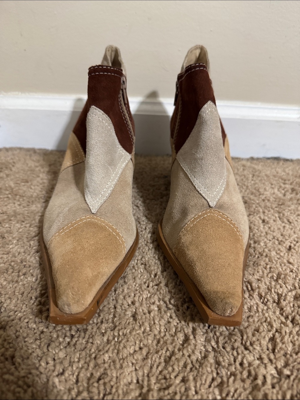 90's To The Maxx Patchwork Suede Ankle Boots Tan & Brown size 7.5 Western Rodeo - Picture 3 of 8